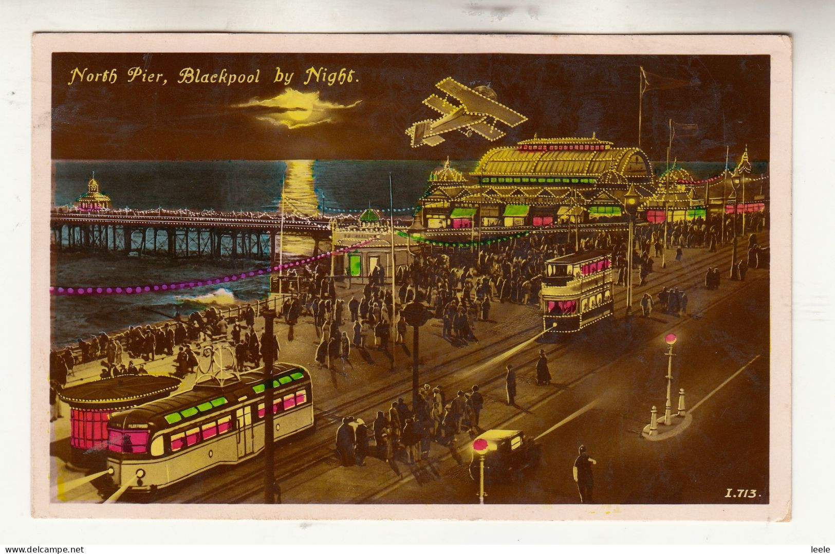 CQ100. Vintage Postcard. North Pier.. Blackpool By Night. Biplane - Blackpool