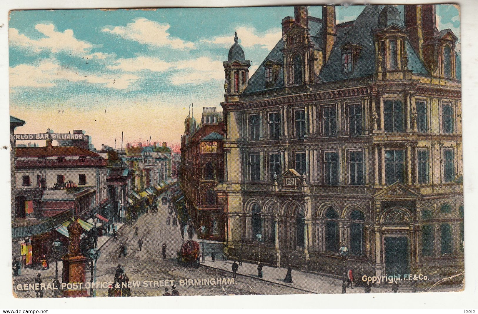 CQ67.  Antique Postcard.  General Post Office And New Street. Birmingham - Birmingham