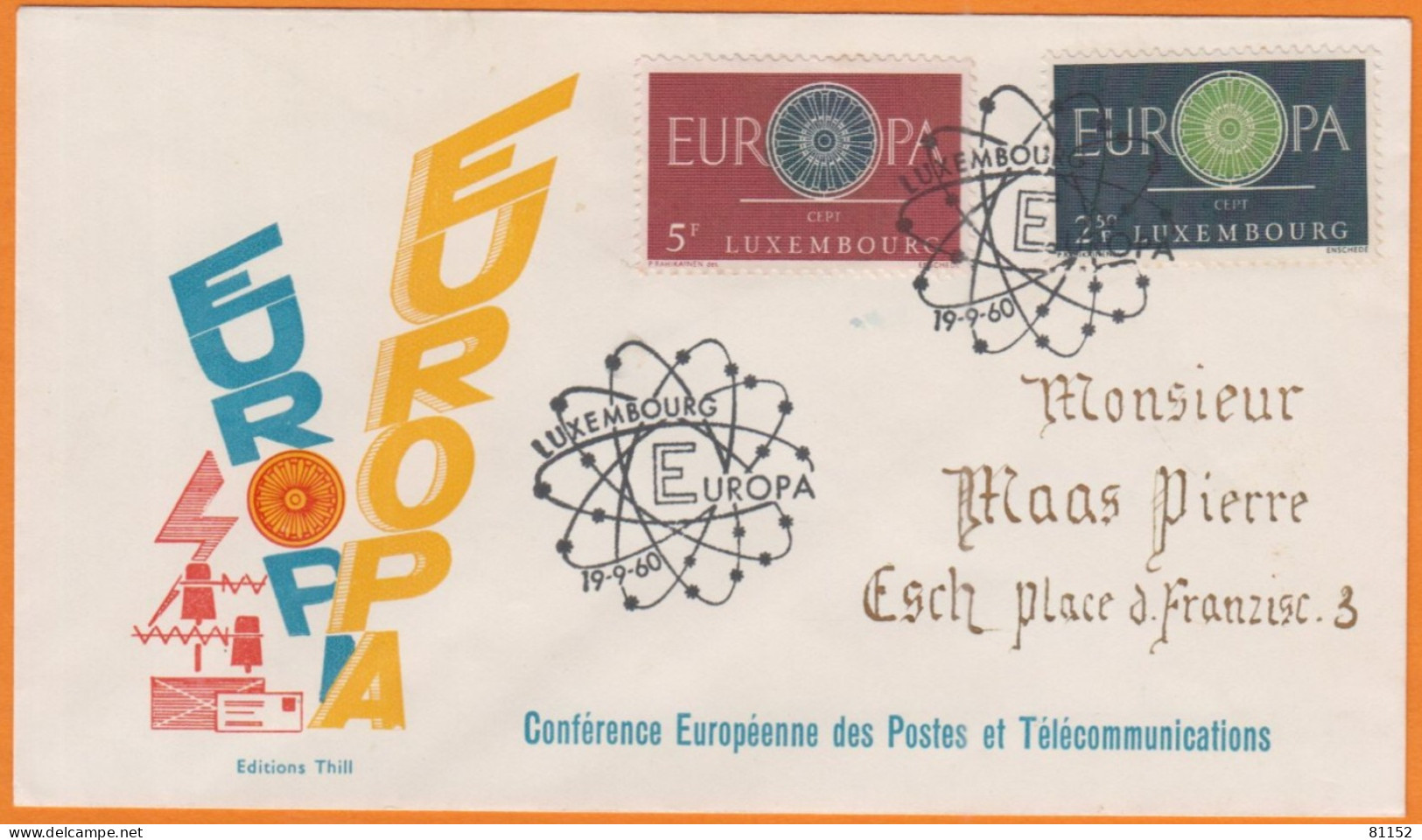 FDC  Du LUXEMBOURG  1960  EUROPA   2.5 F + 5.F  Pour ESCH - FDC