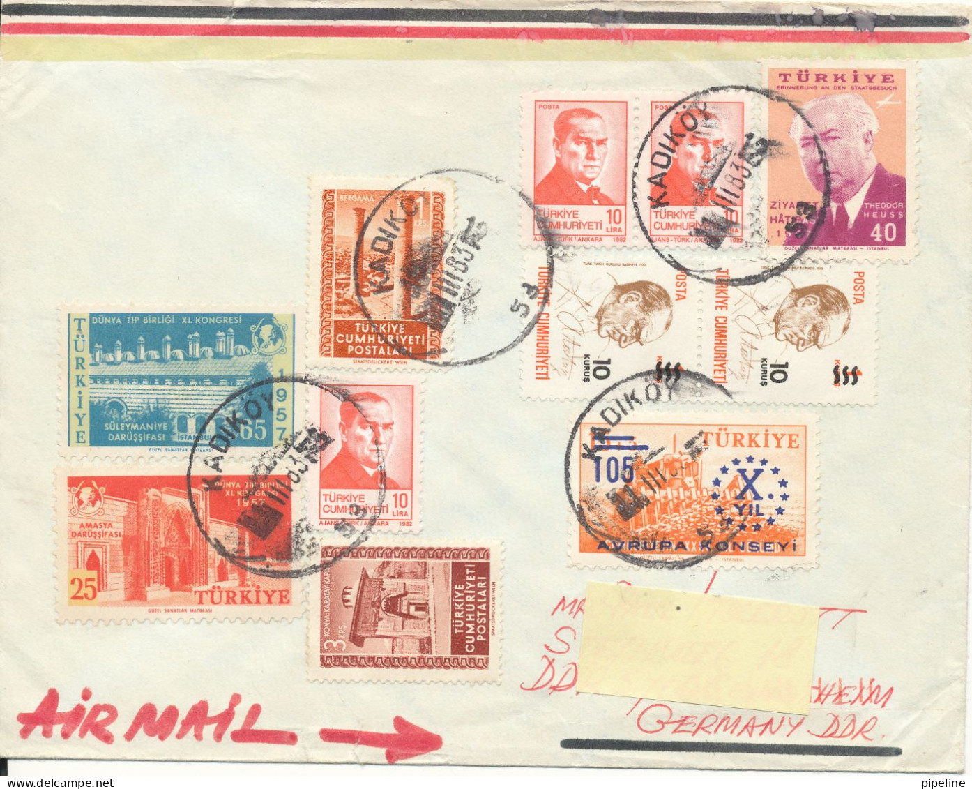 Turkey Cover Sent Air Mail To Germany DDR 11-3-1983 With A Lot Of Topic Stamps Nice Cover - Storia Postale