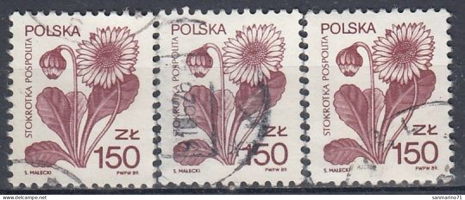 POLAND 3235,used,flowers - Oblitérés