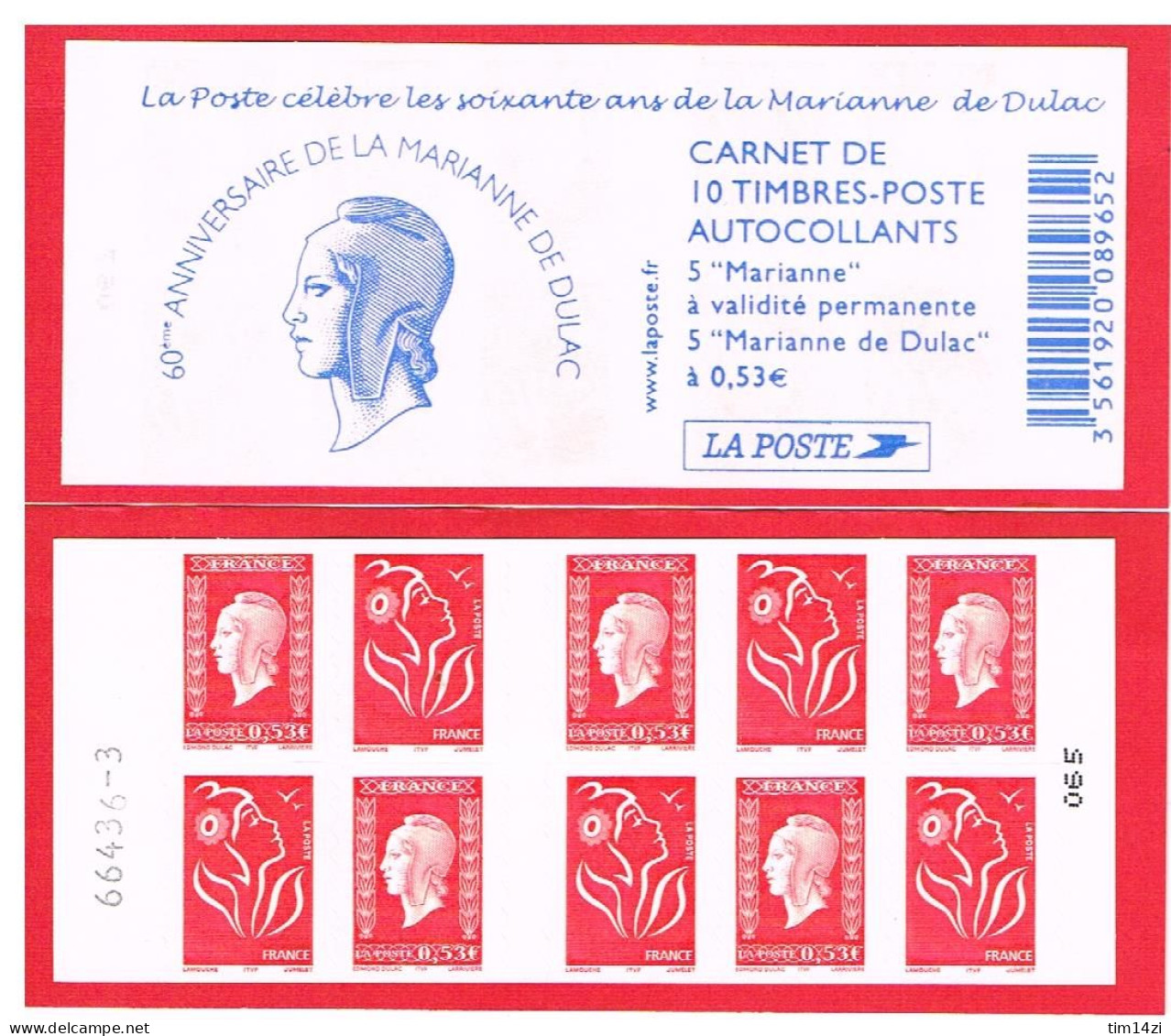 FRANCE - CARNET N* 1513 - COMPOSITION VARIABLE - 2005 - NEUF** 60 ANS  MARIANNE DE DULAC - Y&T -  : 34 € - Autres & Non Classés