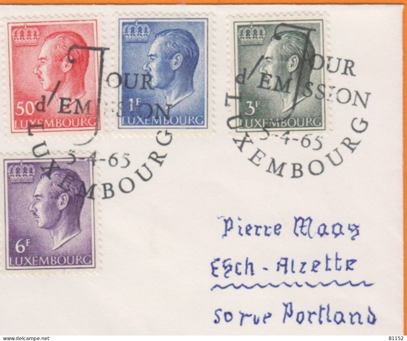 FDC  Du LUXEMBOURG  1965    Avec  4  Valeurs  50c  1.F  3.F  6.F Pour ESCH-ALZETTE - FDC