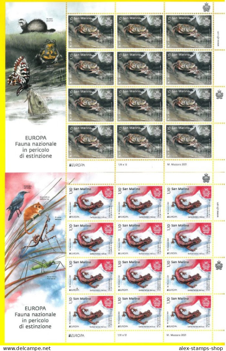 SAN MARINO 2021 Minifogli EUROPA Fauna Nazionale Pericolo Est.- NEW SHEET - Hojas Bloque