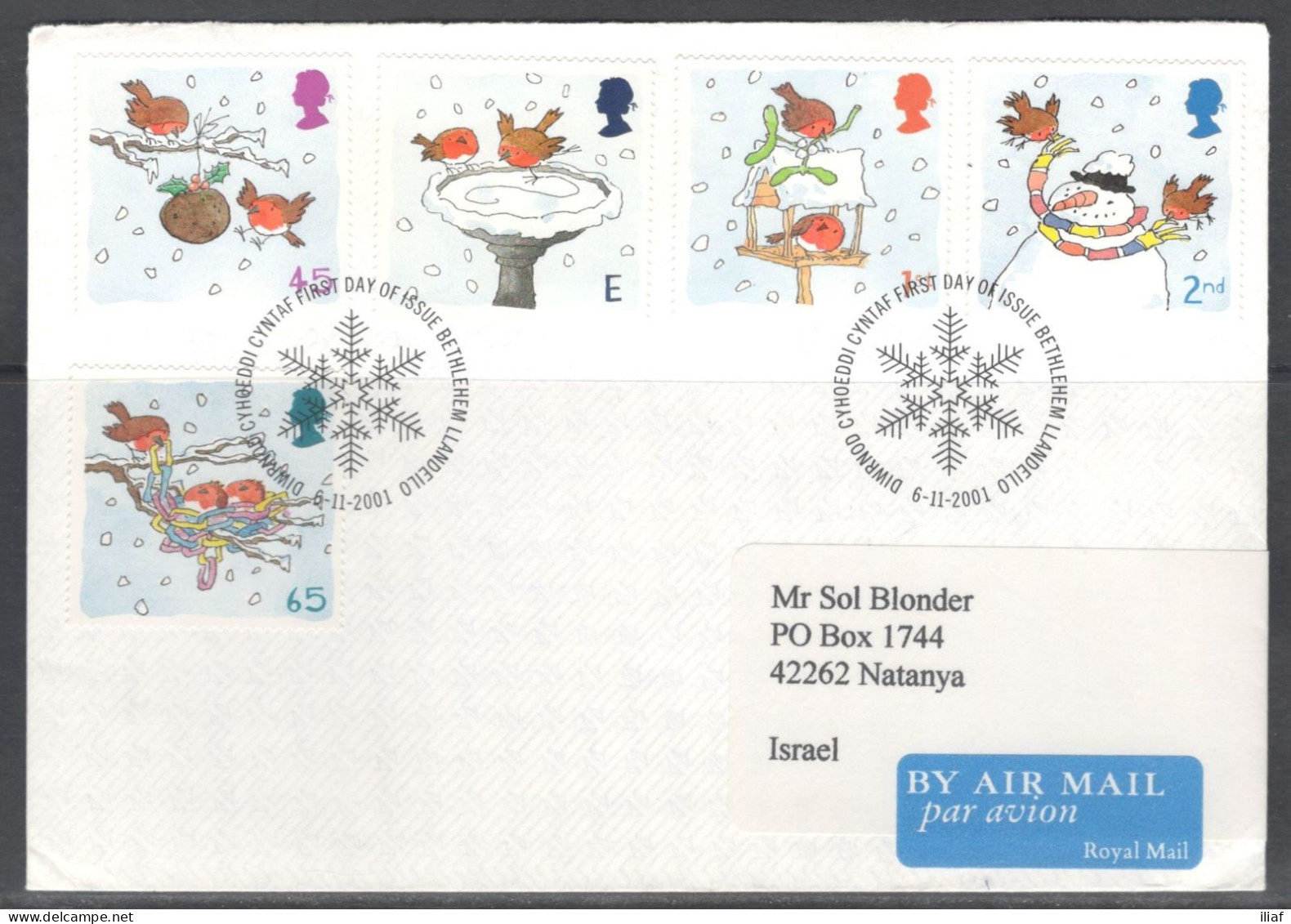United Kingdom Of Great Britain.  FDC Sc. 2002-2006.  Christmas 2001 - Robins.  FDC Cancellation On Plain Envelope - 1981-1990 Decimale Uitgaven