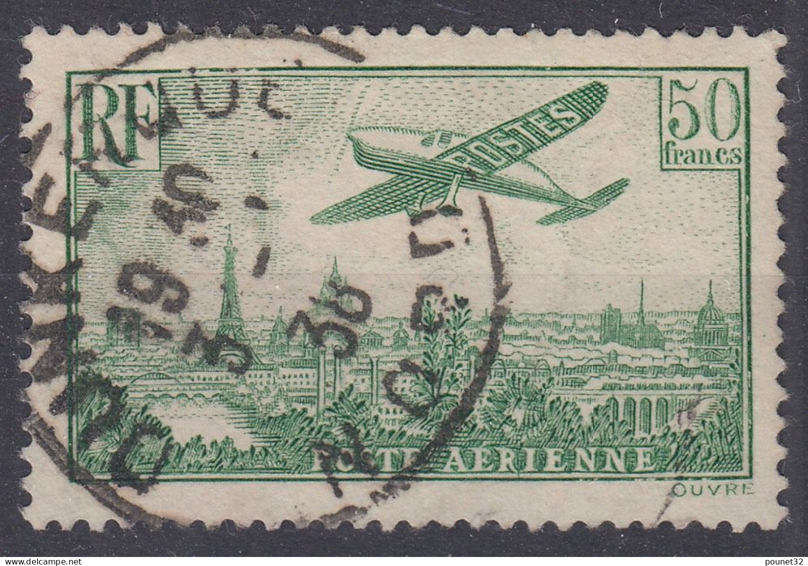 TIMBRE FRANCE POSTE AERIENNE 50F N° 14 OBLITERATION DE DUNKERQUE - COTE 420 € - 1927-1959 Used