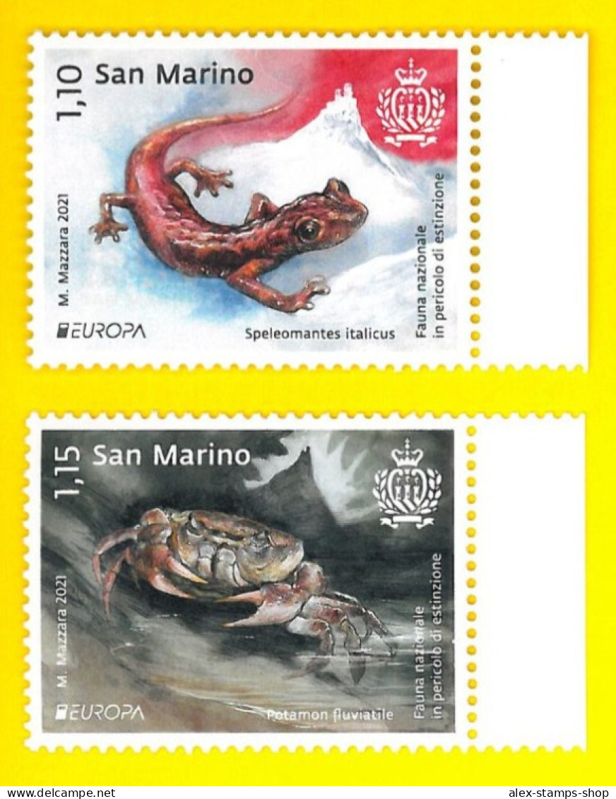 SAN MARINO 2021 EUROPA Fauna Nazionale Pericolo Est. Serie 2 Valori - New Set - Nuovi