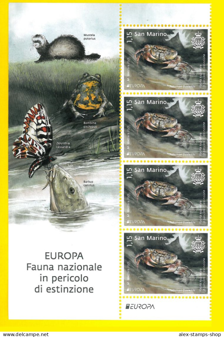 SAN MARINO 2021 BANDELLE + 4 Val. EUROPA Fauna Nazionale Pericolo Estinzione - Blocks & Sheetlets