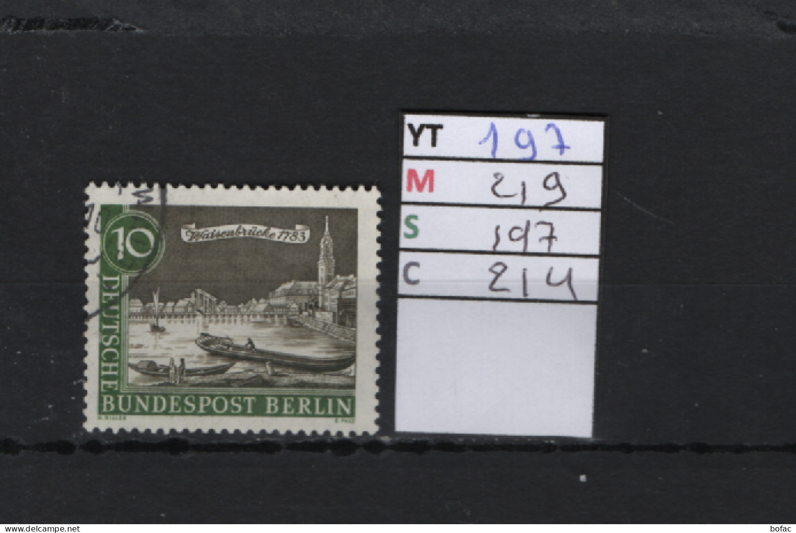 P. FIXE Obl  197 YT 219 MIC 197 SCO B214 GIB Pont De Waisen Vieux Berlin 1962 75/01 - Oblitérés