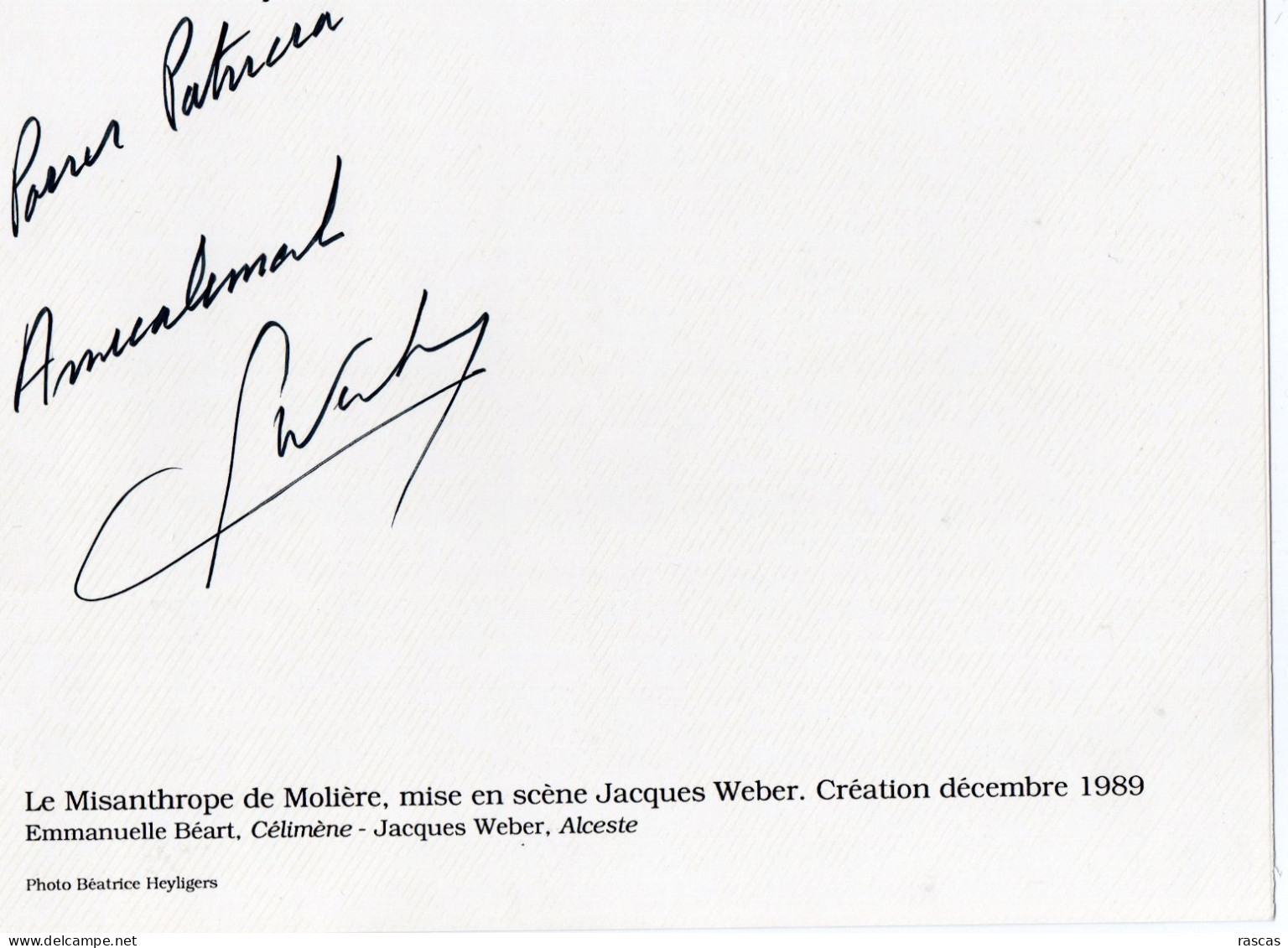 PHOTO GF 1 - ENV 1 - THEATRE - PHOTO DEDICACEE AU DOS DU COMEDIEN FRANCAIS JACQUES WEBER DANS LE MISANTHROPE DE MOLIERE - Signed Photographs