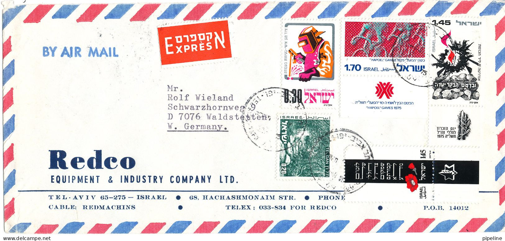 Israel Express Air Mail Cover Sent To Germany 1975 - Luftpost