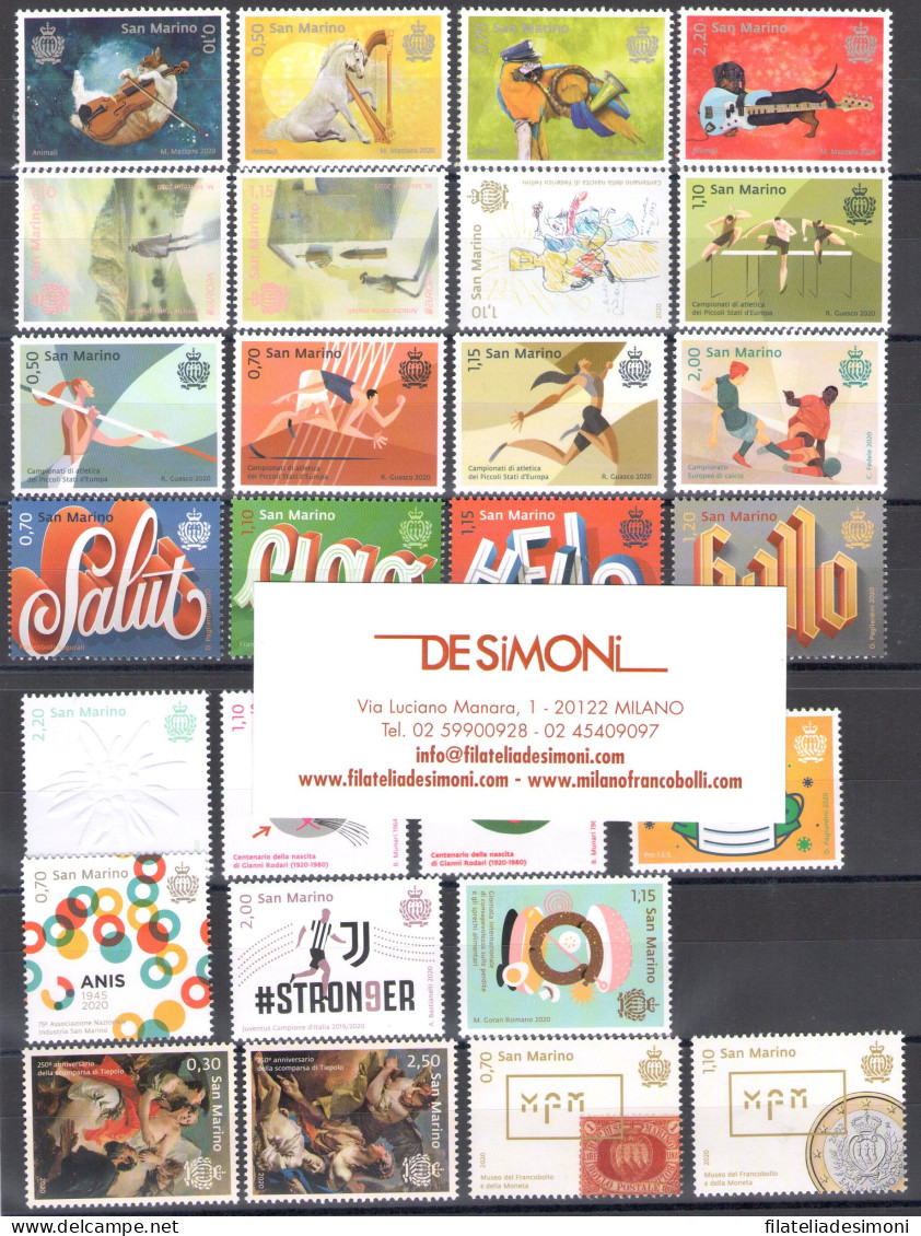 2020 San Marino, Francobolli Nuovi, Annata Completa, 27 Valori + 5 Foglietti - MNH** - Full Years