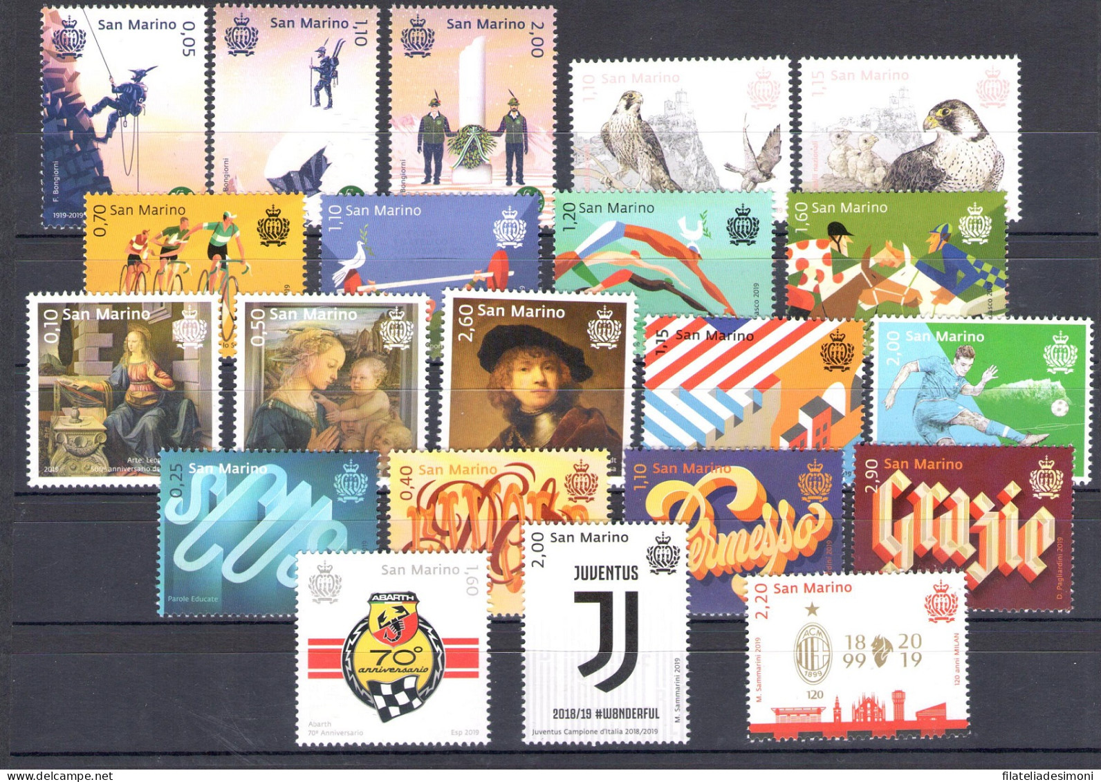 2019 San Marino, Francobolli Nuovi, Annata Completa, 21 Valori + 6 Foglietti - MNH** - Annate Complete