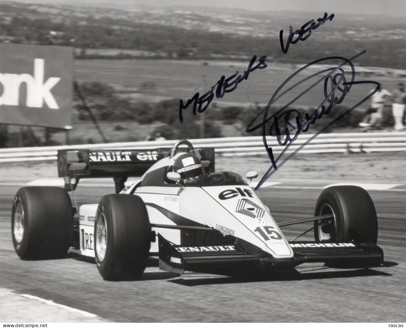 PHOTO GRAND FORMAT 1 - ENV 1 - AUTOMOBILE - FORMULE 1 - PHOTO DEDICACEE DU PILOTE PATRICK TAMBAY SUR RENAULT - Signed Photographs