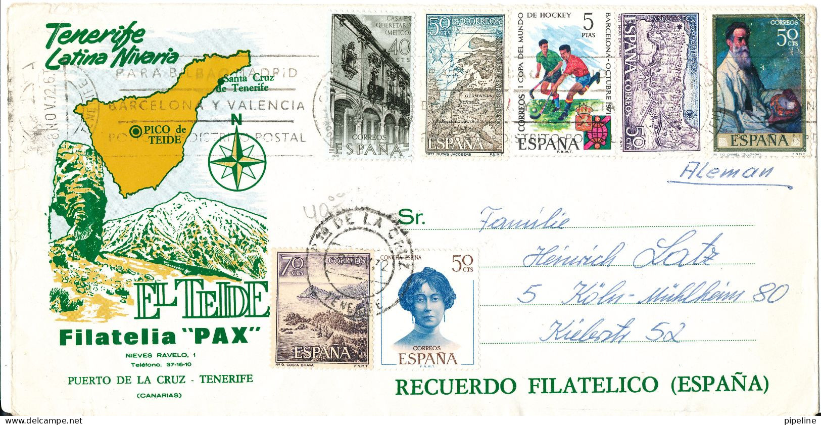 Spain Air Mail Cover Sent To Germany 8-11-1972 With A Lot Of Topic Stamps MAP Soccer Football - Storia Postale