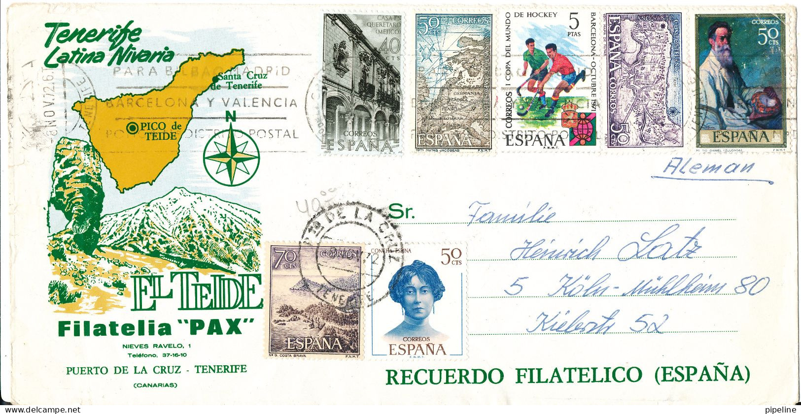 Spain Air Mail Cover Sent To Germany 8-11-1972 With A Lot Of Topic Stamps MAP Soccer Football - Covers & Documents