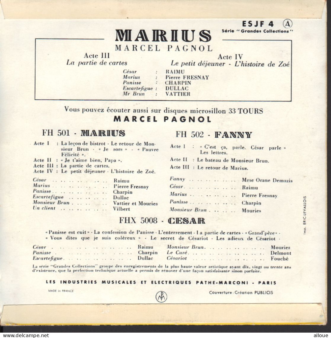 MARCEL PAGNOL - MARIUS LA PARTIE DE CARTES + 2 - Musique De Films