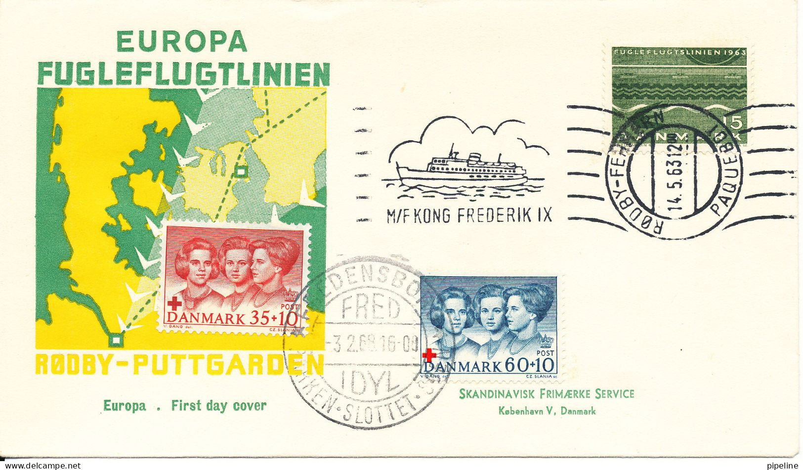 Denmark Cover Bee-Line Paquebot Rödby - Fehmern 14-5-1963 And RED CROSS Stamps 3-2-1968 - Briefe U. Dokumente