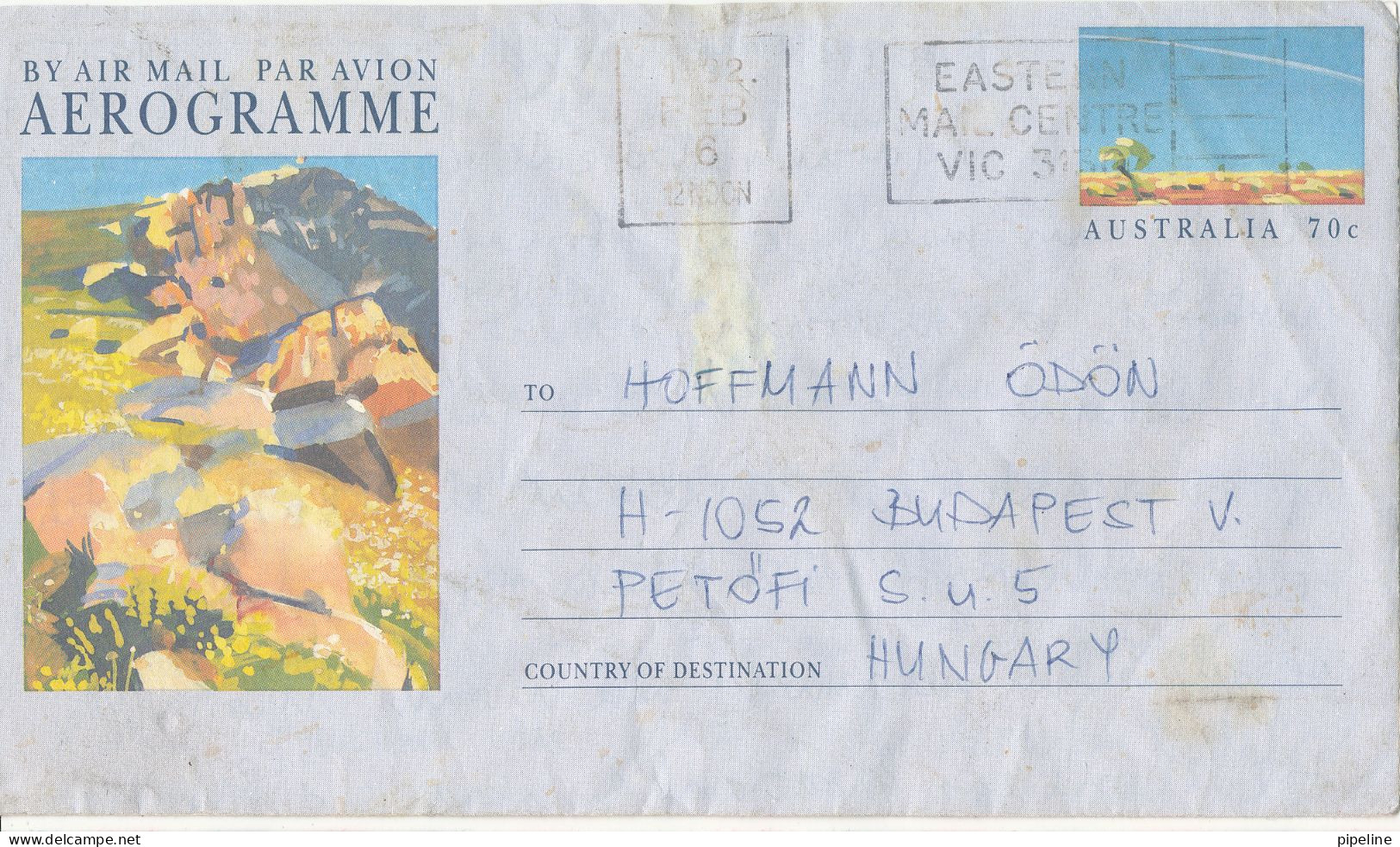 Australia Aerogramme Sent To Hungary 6-2-1992 - Aérogrammes