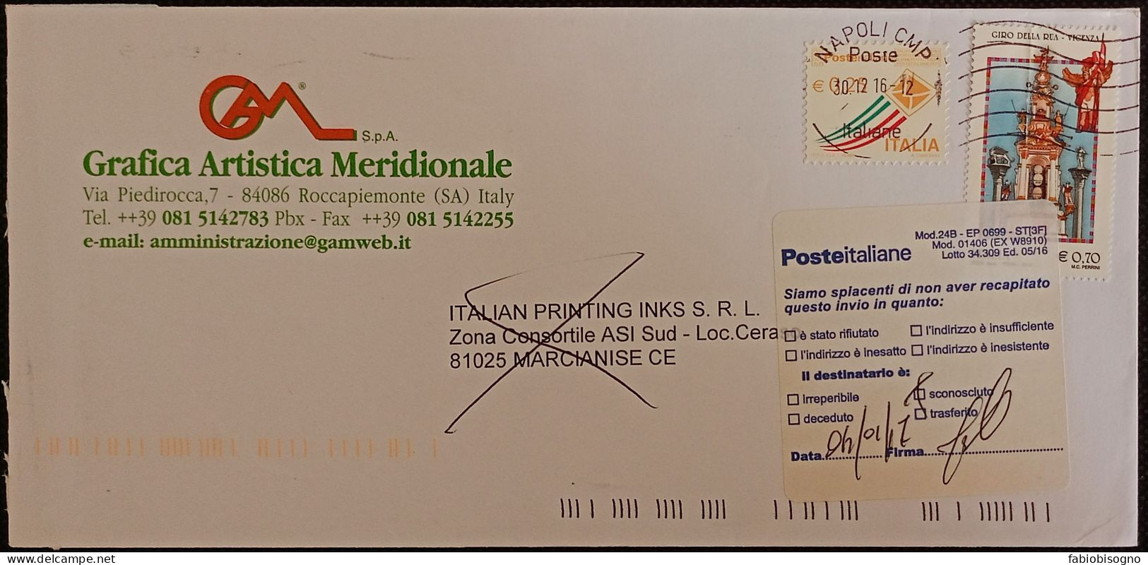 Napoli 30.12.2016 Giro Della Rua Eur.0,70 + Busta Eur.0,25 - 2011-20: Storia Postale