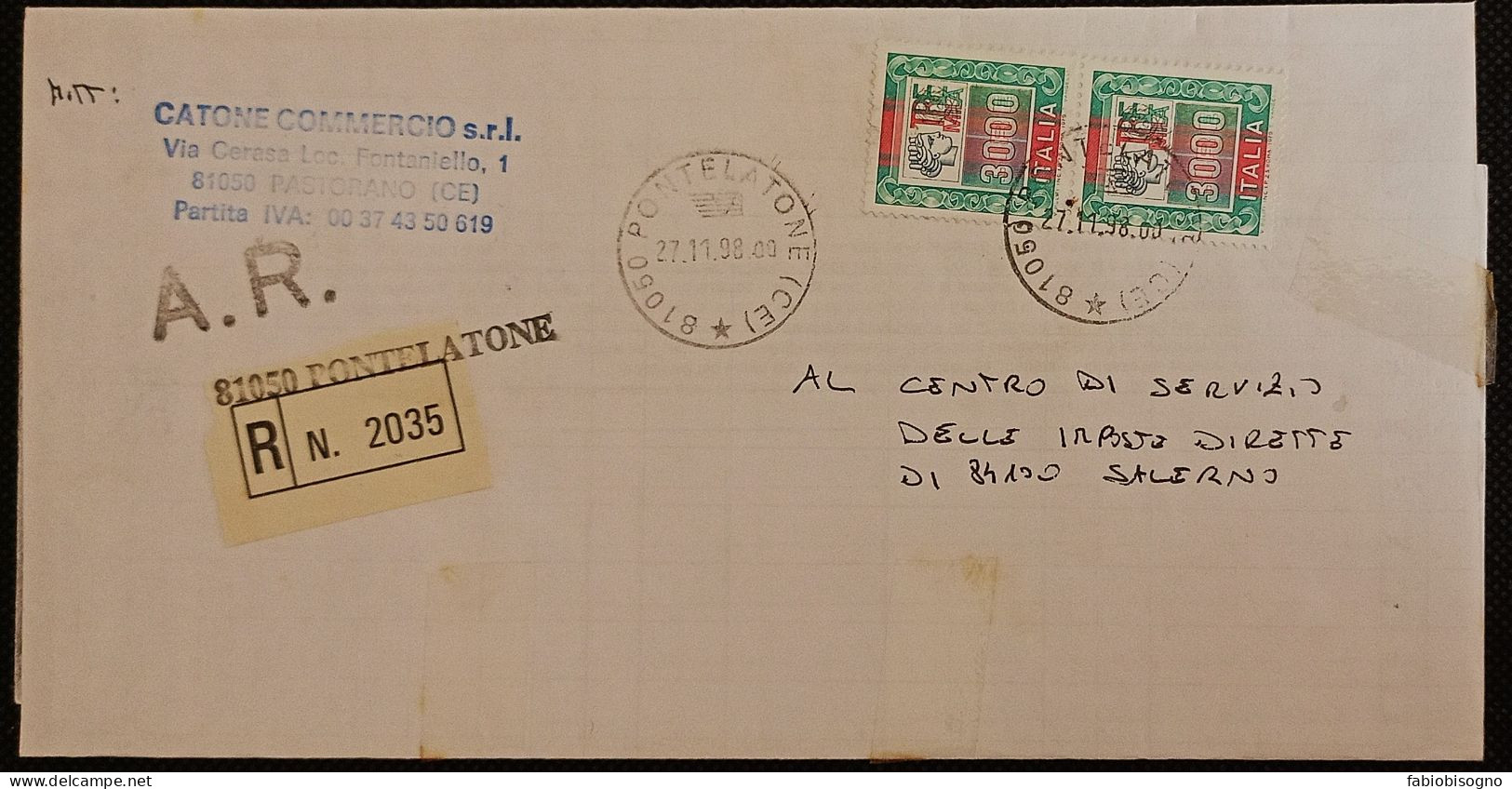 Pontelatone 27.11.1998 Alto Valore L.3000 X2 - 1991-00: Storia Postale