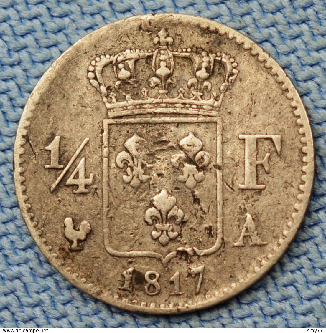 France • 1/4 Franc 1817 A • Louis XVIII • Frappe Désaxée 20° • TB / VF30 • [24-514] - 1/4 Franc