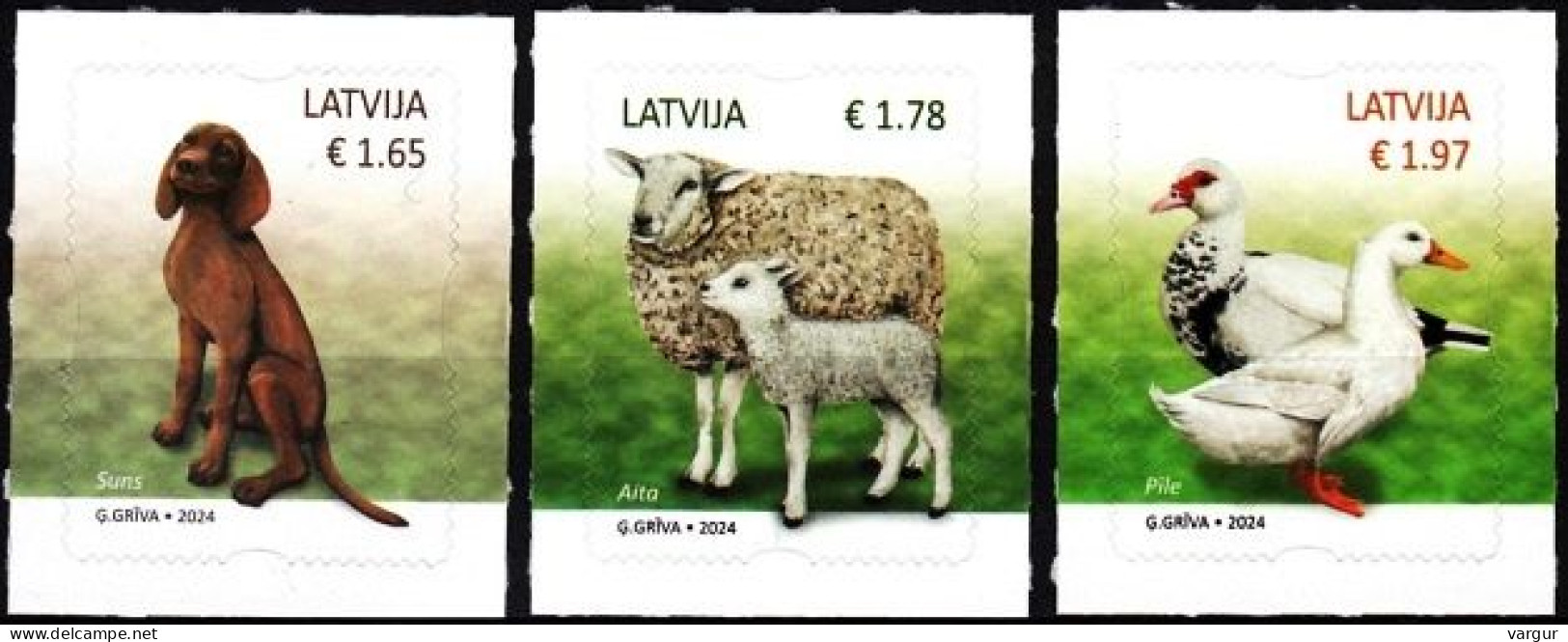 LATVIA 2024-01 FAUNA: Domestic Animals. Dog Sheep Goose, Mint Self-adhesive - Farm