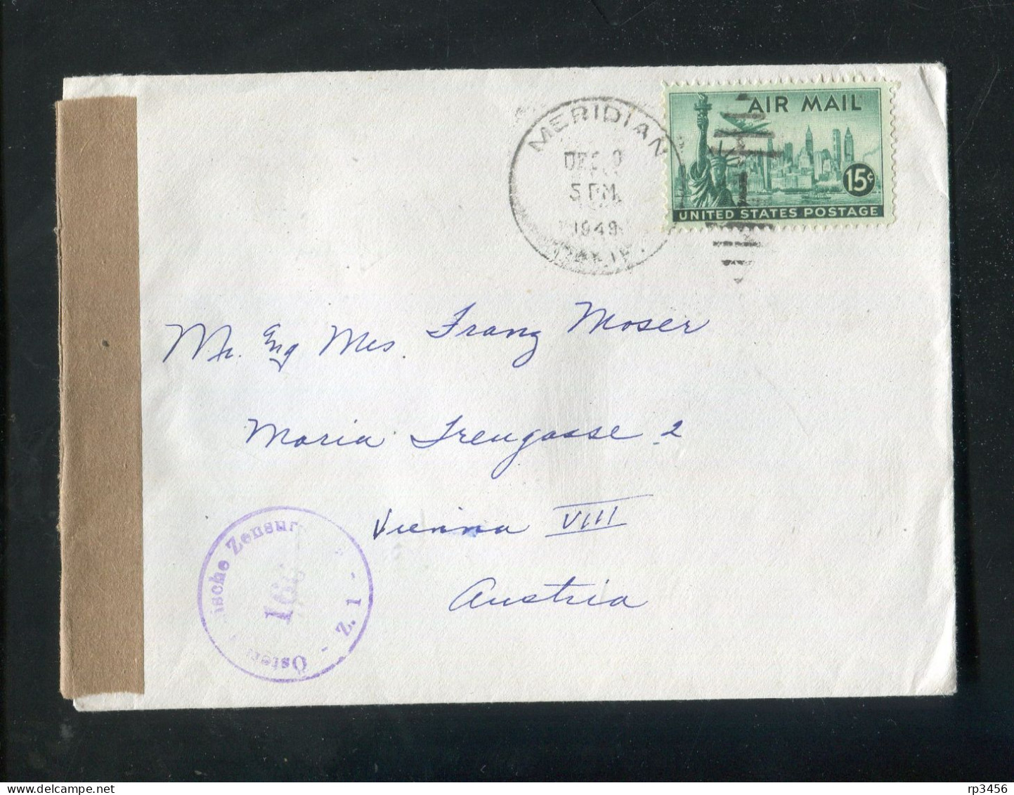 "USA" 1949, Brief Mit "ZENSUR" (Oesterreichische Zensurstelle) Ex Meridian Nach Wien (R0131) - Storia Postale