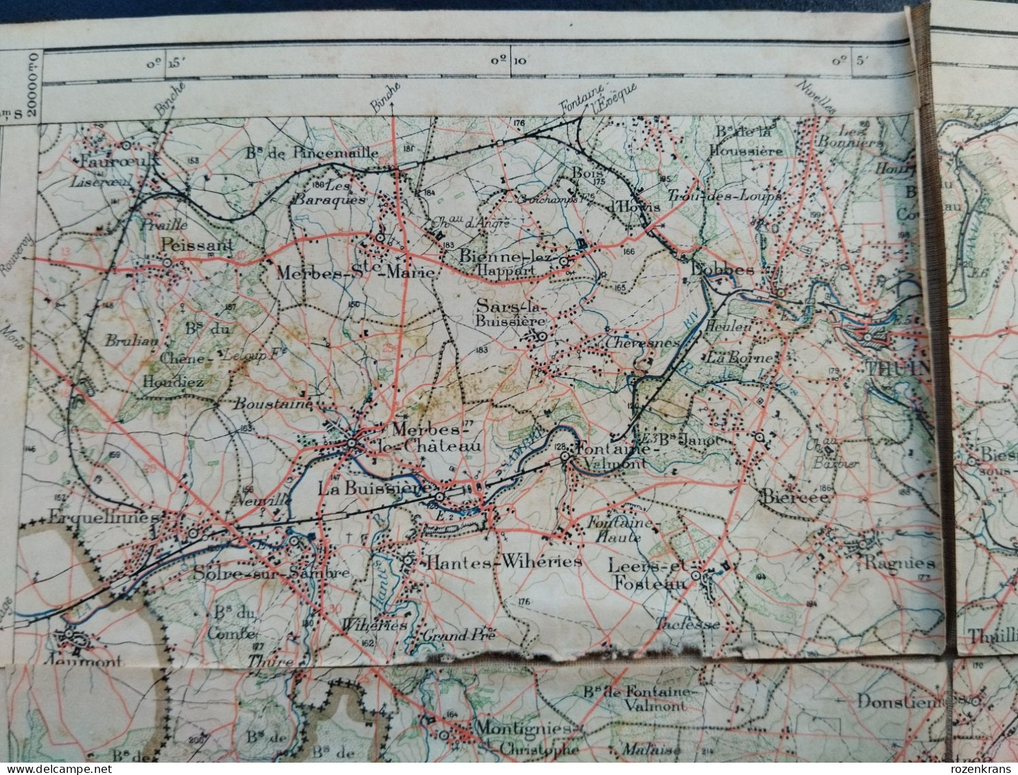 Carte Topographique Toilée Militaire STAFKAART 1894 Thuin Cerfontaine Philippeville Walcourt Nalinnes Florennes Beaumont - Topographical Maps