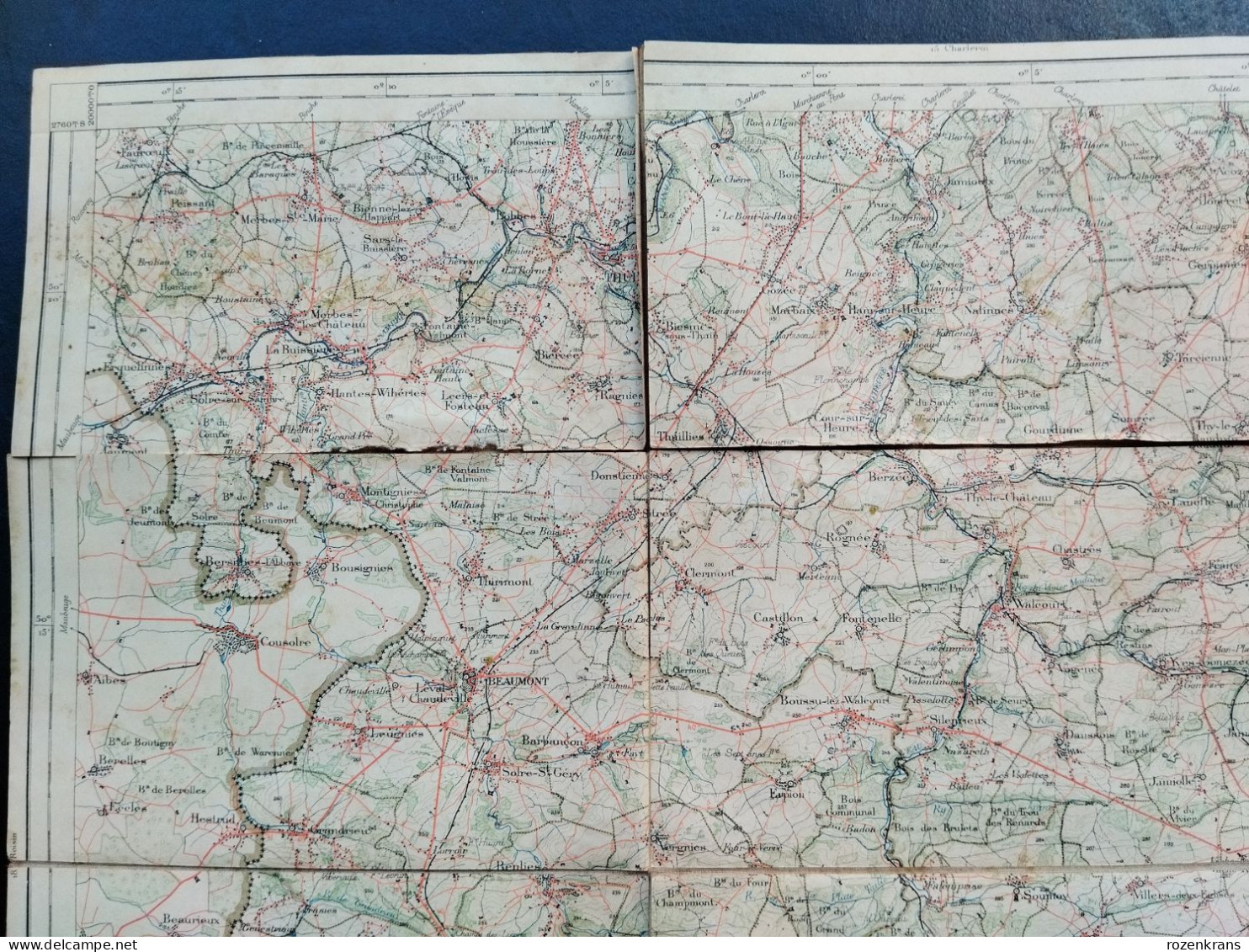 Carte Topographique Toilée Militaire STAFKAART 1894 Thuin Cerfontaine Philippeville Walcourt Nalinnes Florennes Beaumont - Carte Topografiche