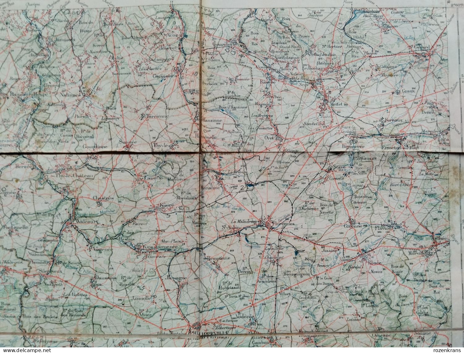 Carte Topographique Toilée Militaire STAFKAART 1894 Thuin Cerfontaine Philippeville Walcourt Nalinnes Florennes Beaumont - Cartes Topographiques