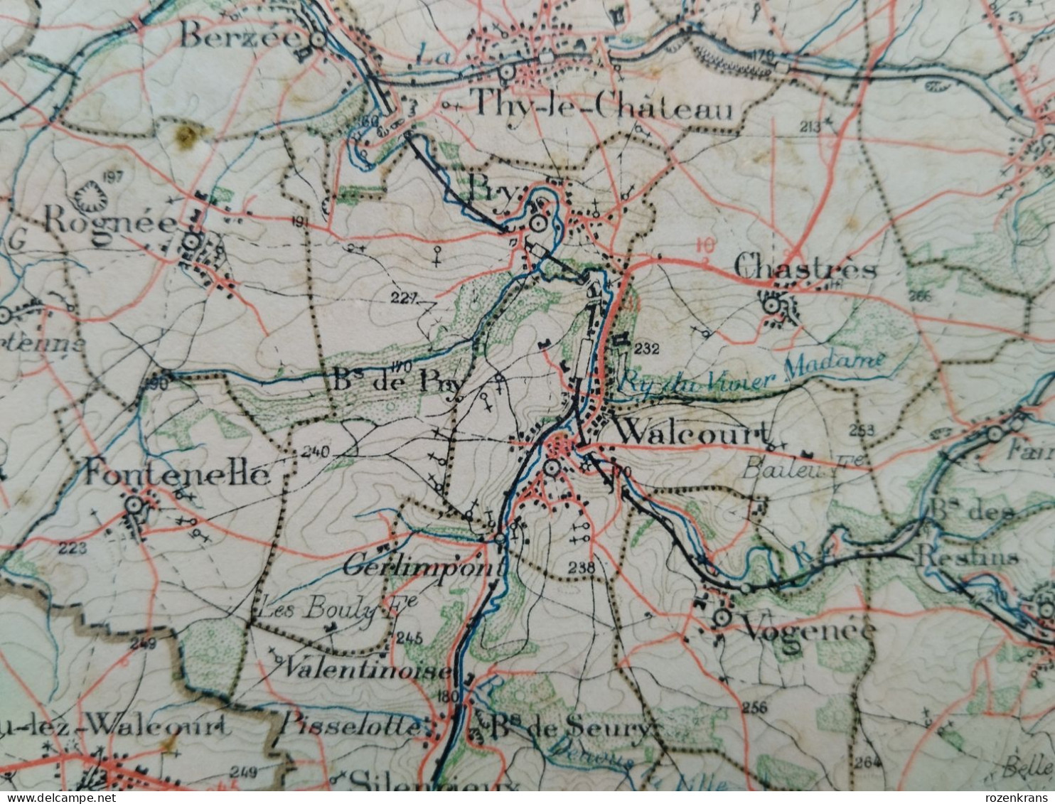 Carte topographique toilée militaire STAFKAART 1894 Thuin Cerfontaine Philippeville Walcourt Nalinnes Florennes Beaumont