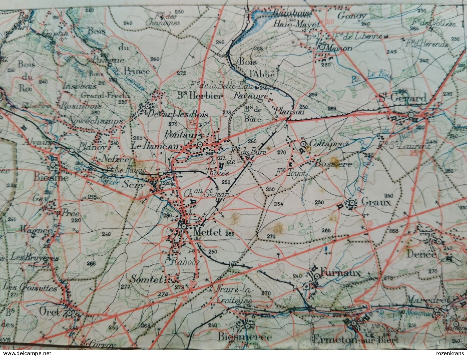 Carte topographique toilée militaire STAFKAART 1894 Thuin Cerfontaine Philippeville Walcourt Nalinnes Florennes Beaumont