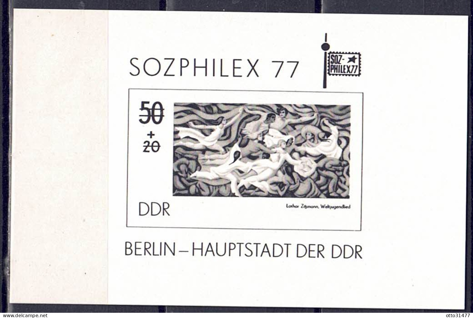 DDR 1977 - SOZIPHILEX '77, Block 48  - Schwarzdruck, Postfrisch ** / MNH - 1971-1980