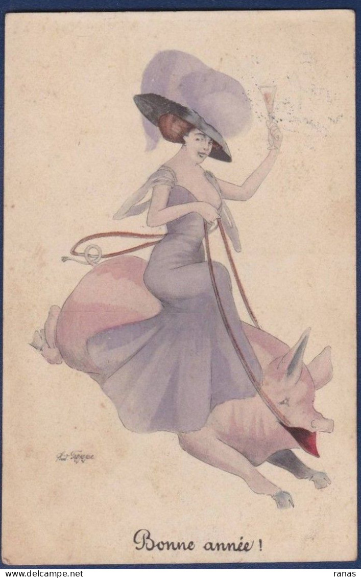 CPA Cochon Avec Femme Pig Circulé Surréalisme Femme Women érotisme Suggestif - Schweine