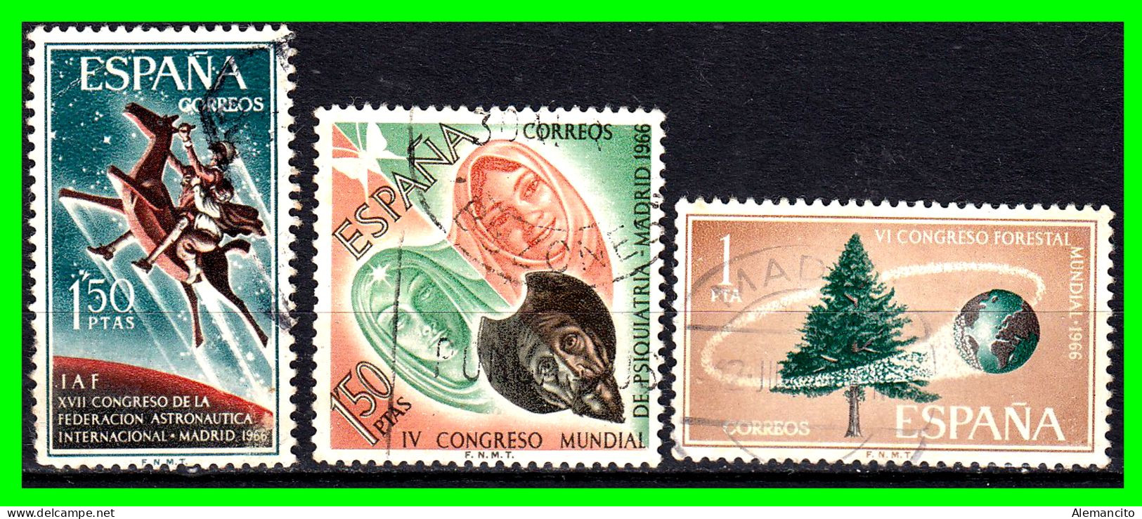 ESPAÑA 3 SELLOS AÑO 1966 EUROPA SEPT CONGRESO MUNDIAL DE PSICRIATIA Y FORESTAL MUNDIAL  - - Used Stamps