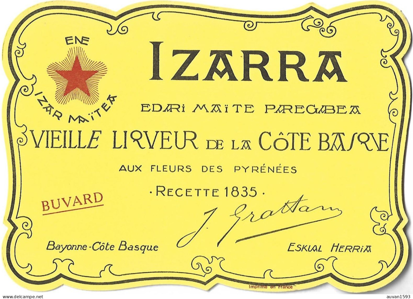 Buvard Liqueur Izarra - Liquor & Beer