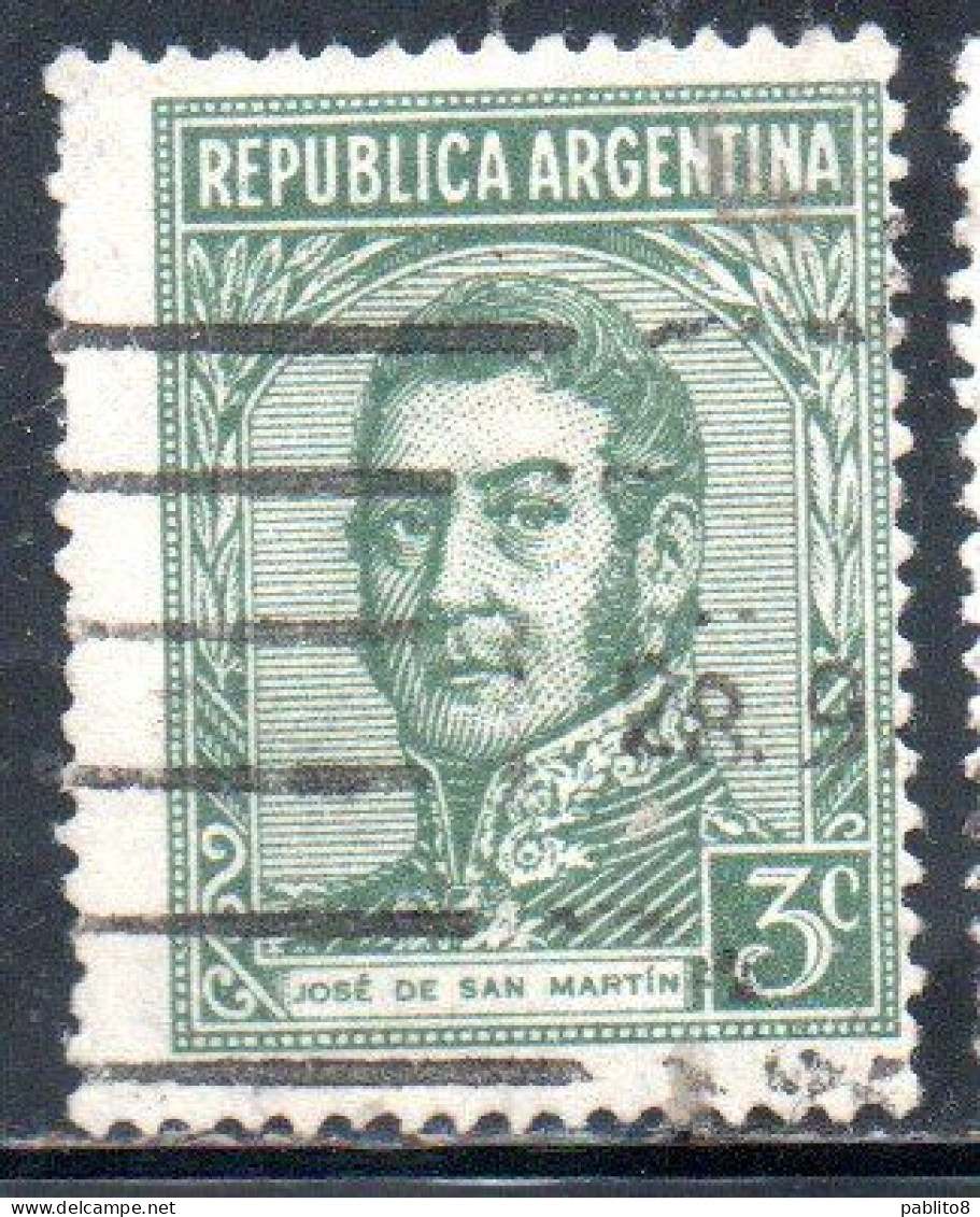 ARGENTINA 1935 1951 JOSE DE SAN MARTIN 3c USED USADO OBLITERE' - Oblitérés