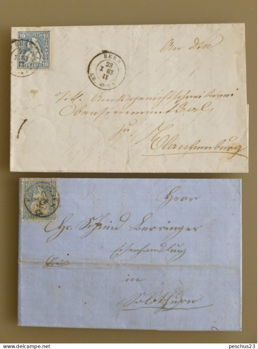 SUISSE / SCHWEIZ // 2 Faltbriefe 1863 + 1867 - 10Rp. Sitz. HELVETIA - Briefe U. Dokumente