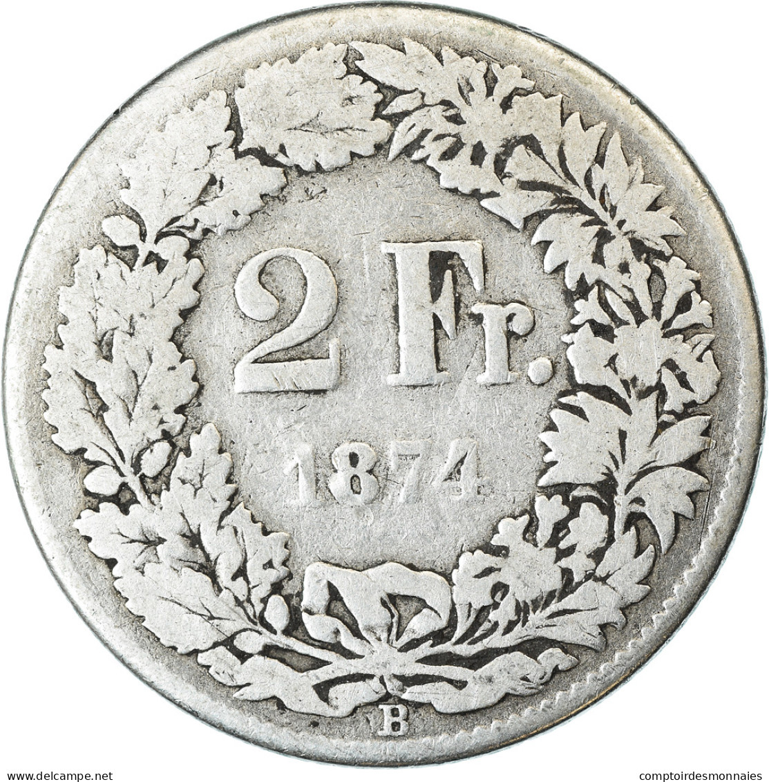 Monnaie, Suisse, 2 Francs, 1874, Bern, TB, Argent, KM:21 - Autres & Non Classés