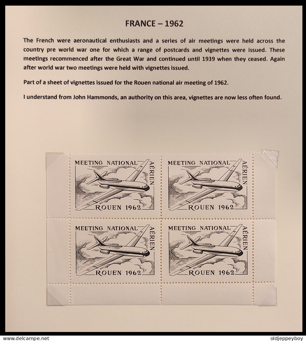 FRANCE Meeting National Aérien Rouen 1962 Feuille De 4 Vignettes THÈME AVIATION AVION POSTE AÉRIENNE - Aviation