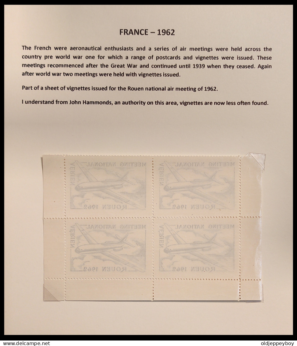 FRANCE Meeting National Aérien Rouen 1962 Feuille De 4 Vignettes THÈME AVIATION AVION POSTE AÉRIENNE - Aviazione