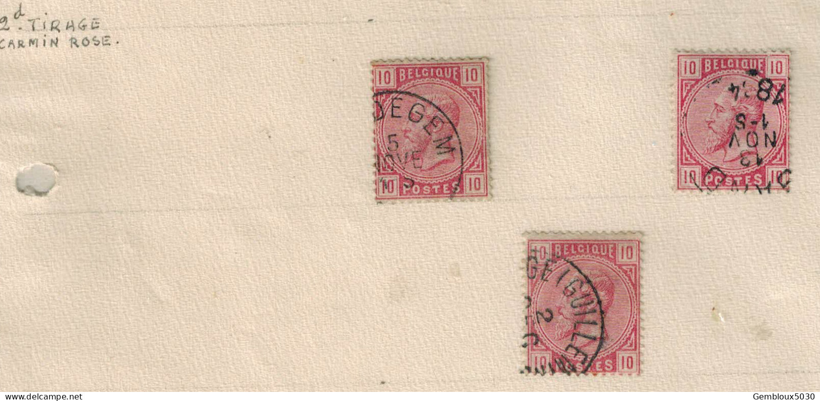 Belgique N° 38 (3x) 2è Tirage Carmin Rose - Vrac (max 999 Timbres)