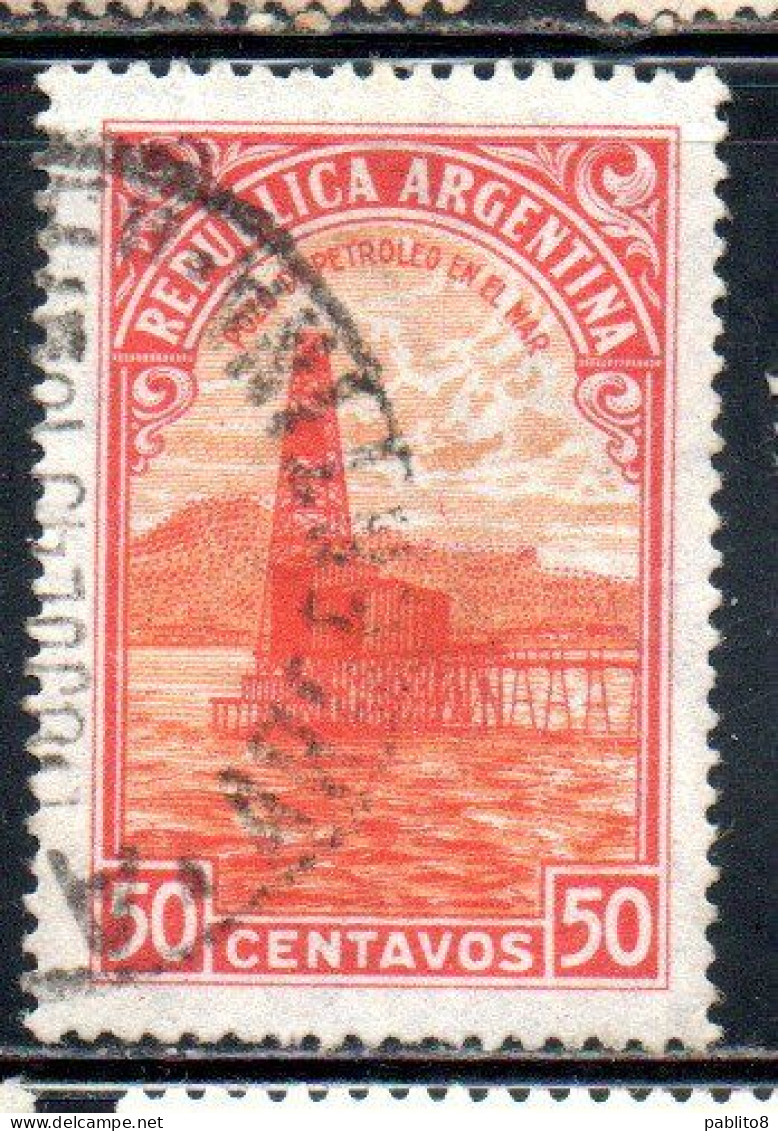 ARGENTINA 1935 1951 1936 OIL WELL PETROLEUM 50c USED USADO OBLITERE' - Used Stamps