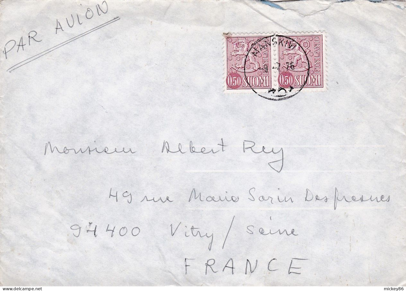 FINLANDE--1976--Lettre De MANSKIVI  Pour VITRY / SEINE-94(France)--Paire De Timbres Sur Lettre....cachet - Cartas & Documentos