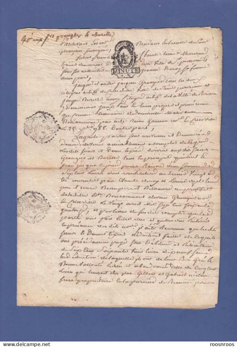 GENERALITE  DE  MOULINS ET TIMBRE PERIODE REVOLUTIONNAIRE - 1792 - CESSION - GRANGIER BURELLE TEXIER - SAINT POURCAIN - - Cachets Généralité