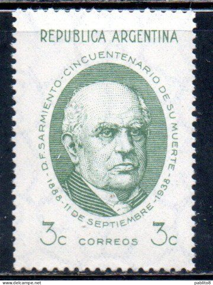 ARGENTINA 1938 DOMINGO FAUSTINO SARMIENTO 3c MNH - Nuovi