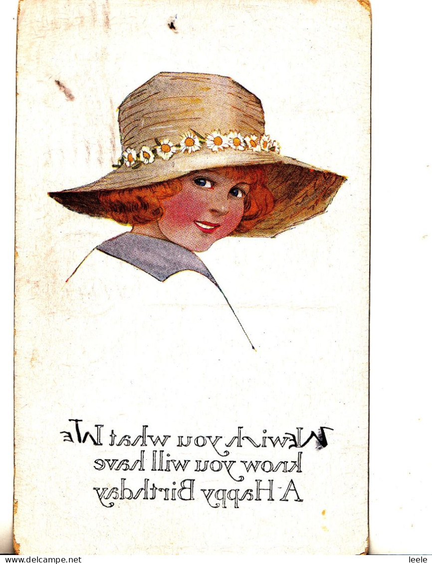 CR11.  Vintage Greetings Postcard. Girl In A Straw Hat With Daisies. - Collezioni & Lotti