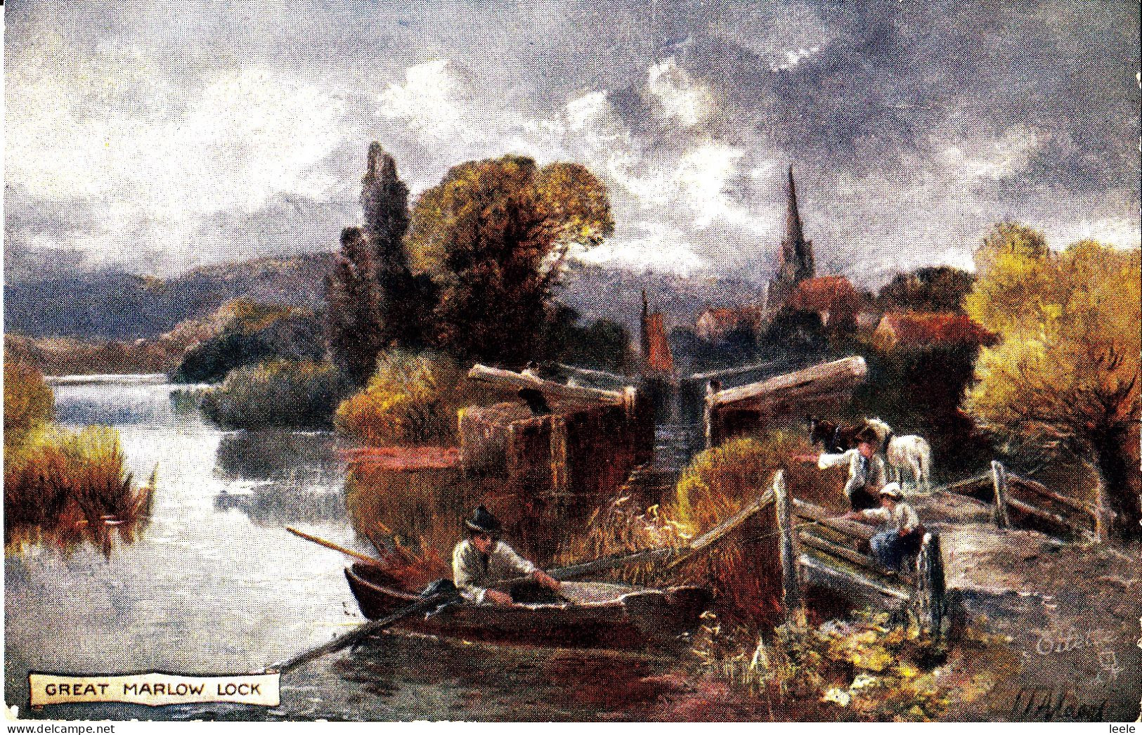 CR45. Vintage Tucks Postcard.  Great Marlow Lock. Artist Signed. - Buckinghamshire