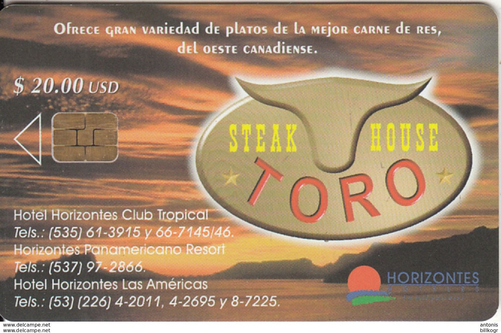 CUBA - Steak House "Toro"/Hotel Horizontes Club Tropical, Tirage 20000, Used - Kuba